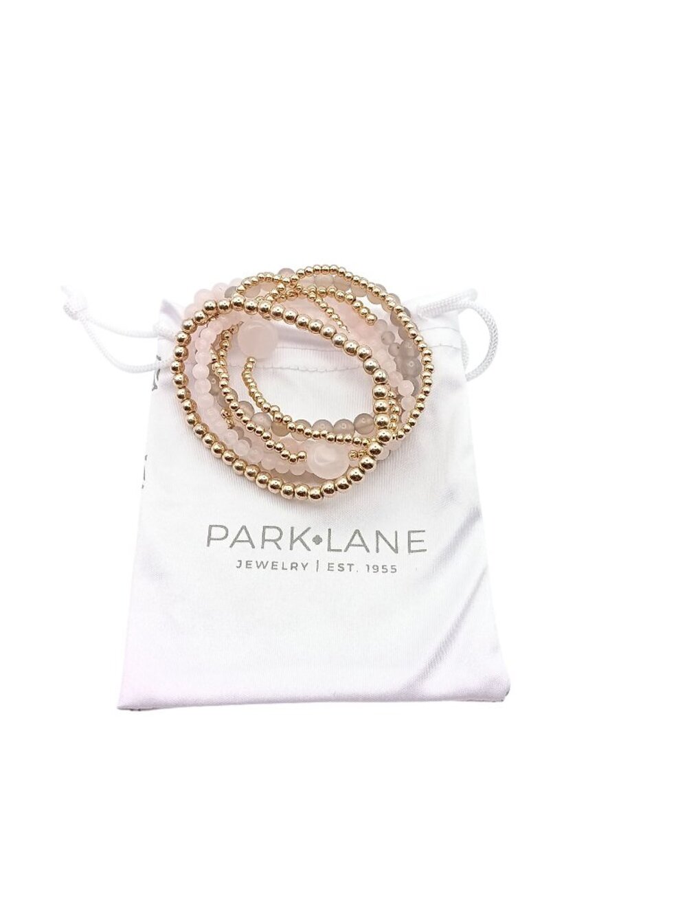 Park Lane Ashton Gold & Pink Beaded Stretch Bracelets Set Of 5 With Drawstring